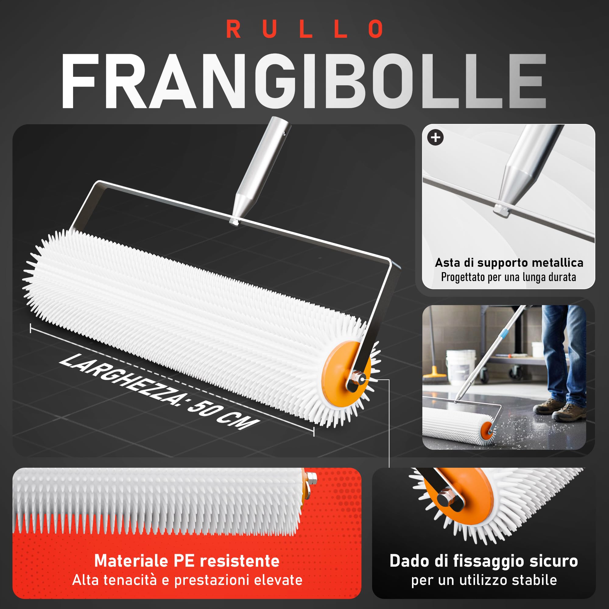 Kit Autolivellante per Pavimenti in Cemento | Include Rullo Frangibolle 11 mm, Spatola Autolivellante, Scarpe Chiodate per Prato, Asta Relescopica, Rulli, Spatola e Guanti