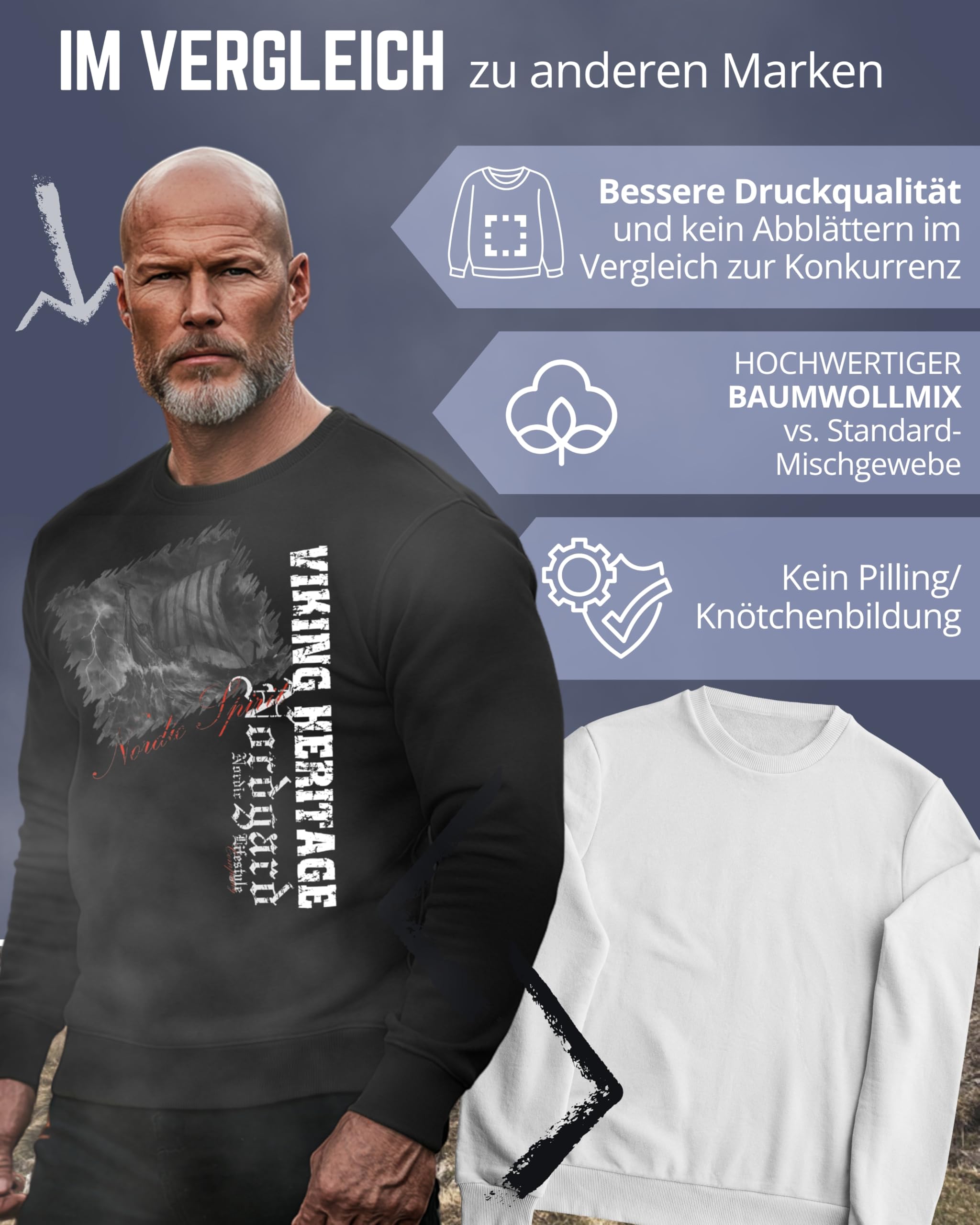 NORDGARD Viking Sweatshirt Nordisk I Pulli aus 80% Baumwolle & 20% Polyester I Wikinger-Sweater mit Brustdruck I Ideal für Freizeit & Sport I Oeko-TEX Zertifiziert