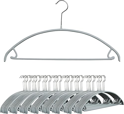 Mawa Percha de ropa de metal antideslizante, soporte de hombro suave con ganchos para falda, modelo 42-U, juego de 100, color plateado