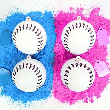 Gender Reveal Baseball Set - Blue and Pink Balls Exploding with Powder - Best Idea for Boy or Girl Baby Revealing Party Cute Gender Reveal Ideas Explosive Gender Ball Decorations