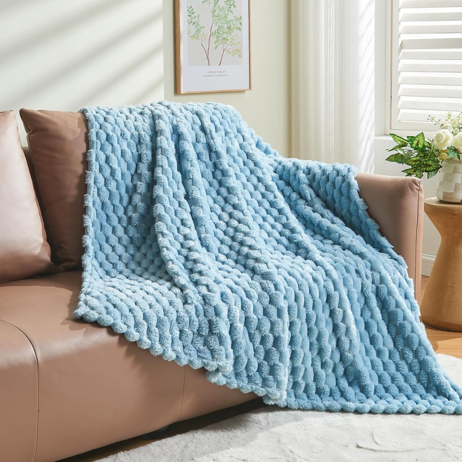 NEWCOSPLAY Super Soft Twin Blanket Blue Premium Silky Flannel Fleece 3D Clouds Stylish Jacquard Lightweight Bed Blanket All Season Use 350GSM (Blue, Twin(60"x80")) - Image 8