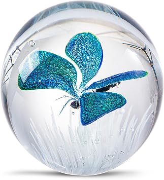EUSTUMA Hand Blown Glass Butterfly Paperweight for Office Desk,Home Decor Collectible