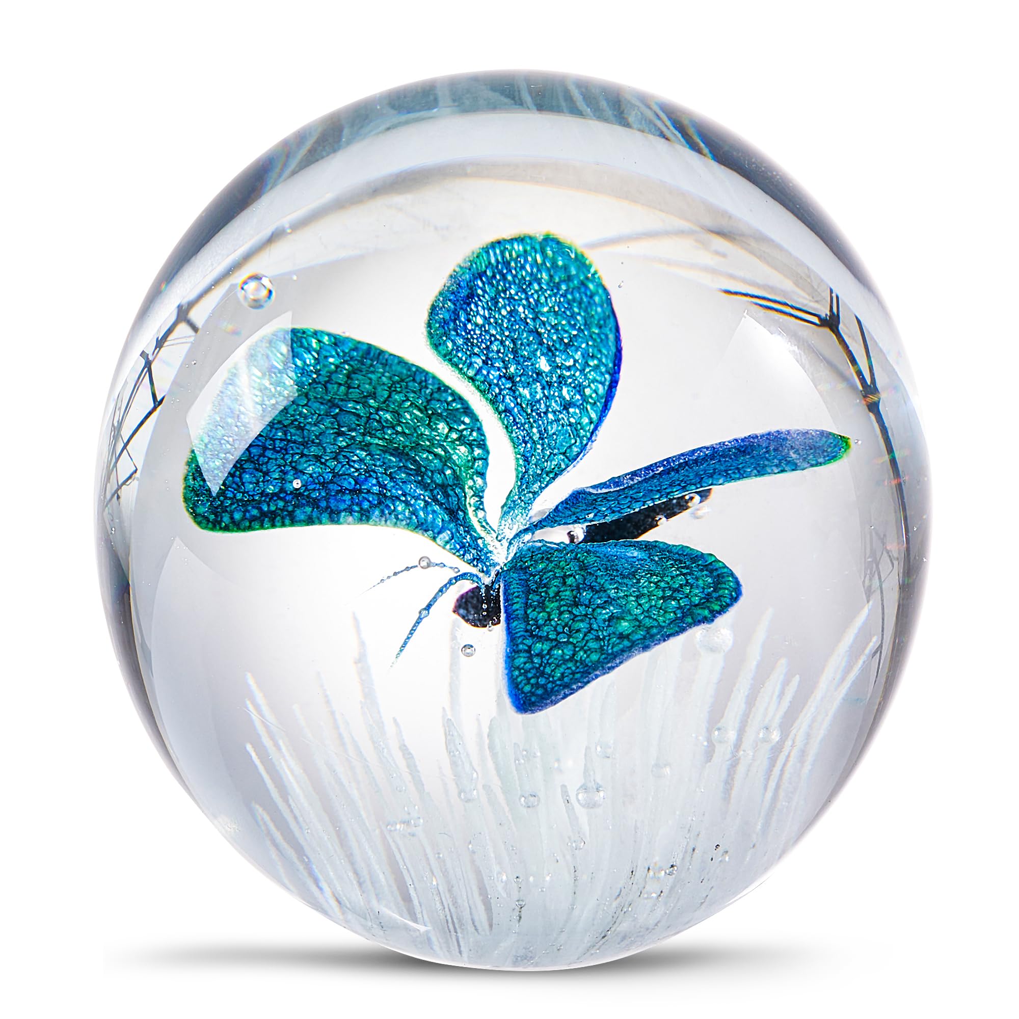 Eustuma Butterfly Hand Blown Glass Paperweight For Office Desk,Home Decor Collectible