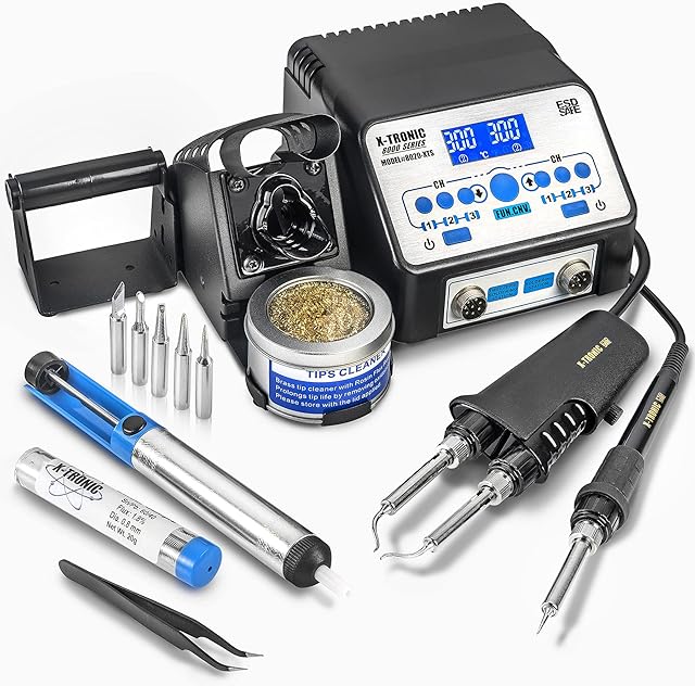 X-Tronic 8000 Series - 8020-XTS - Dual Soldering Iron/Tweezers Station ESD Safe 5 Solder Tips 6 Temp Presets Auto Shut Down Function Calibration Function °C/°F Conversion Sleep Timer