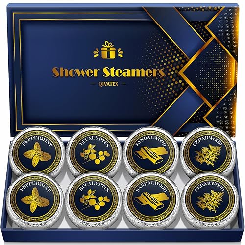 Qivatex Shower Steamers Aromatherapy, Birthday Gifts for Men, SPA Self Care Relaxation Stress Relief Natural Essential Oils Bath Bombs, Christmas Stocking Stuffers for Dad Husband Boyfriend (8 Pack) - 1 Count (Pack of 8)