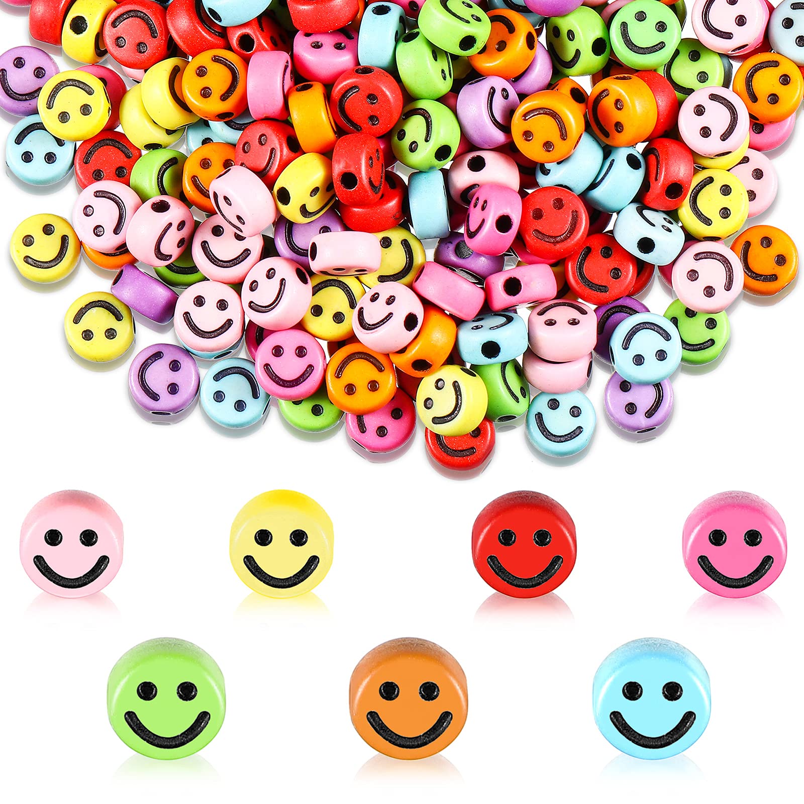 100 Pieces Smile Face Beads 10 mm Happy Face Spacer Beads Colorful Face Acrylic Loose Beads Cute Smile Round Beads Acrylic Beads for DIY Jewelry Bracelet Earring Necklace Craft Supplies