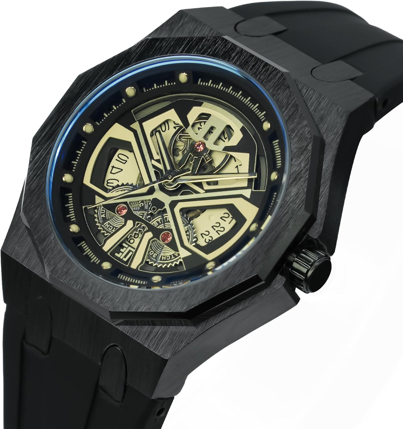 BARAMON Men's Watches Skeleton Stainless Quartz Watch Fashion Casual Wristwatch for Men Adjustable Silicone Band Male Clock Waterproof Sport Business - Image 2