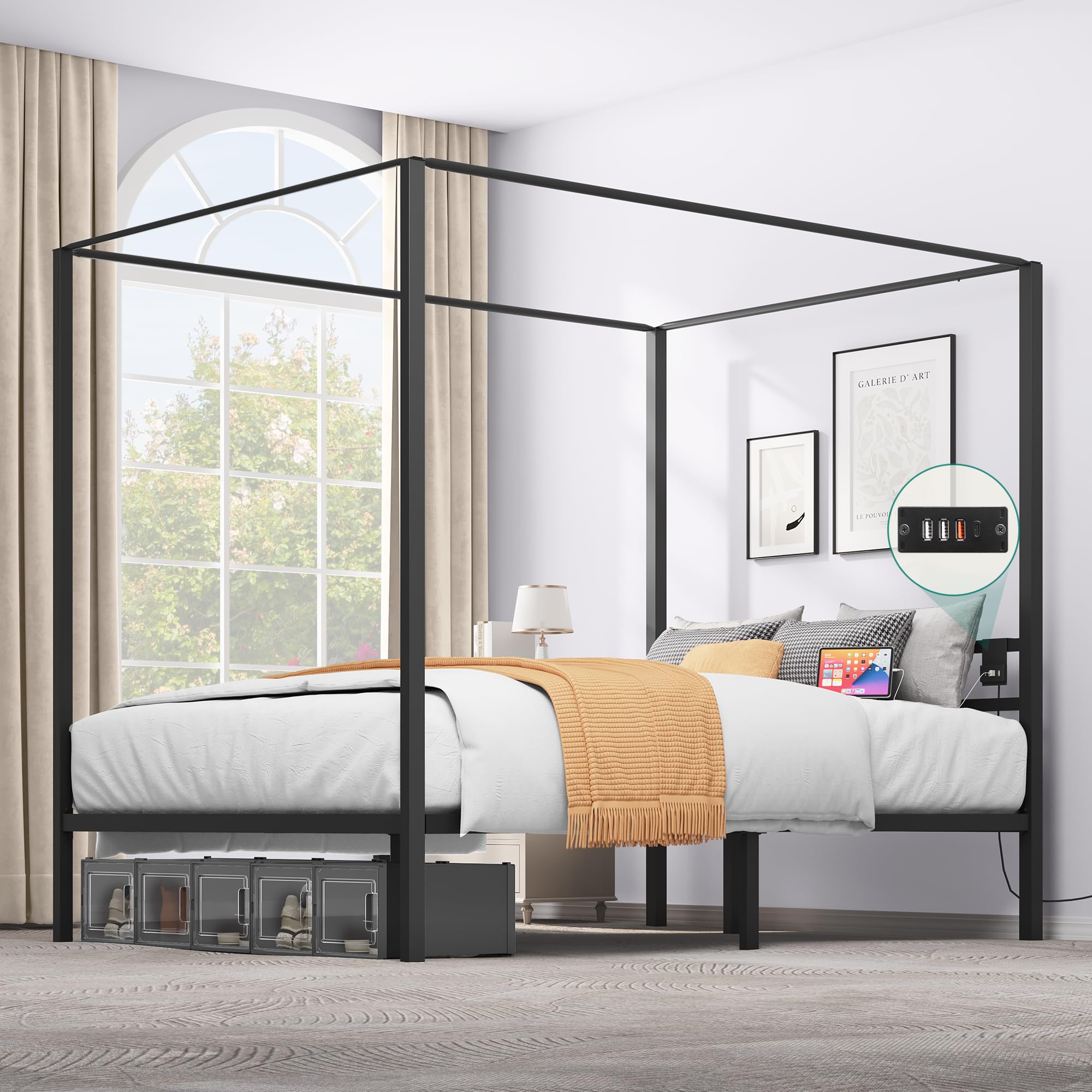 Amazon.com: YITAHOME Canopy Bed Frame, Queen Size Metal Bed Frame