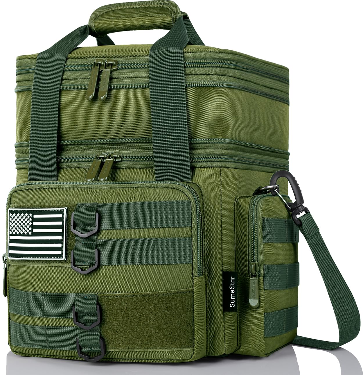 Lonchera táctica para hombres, bolsa de almuerzo grande aislada para adultos, resistente de doble cubierta expandible, con bandera estadounidense, a prueba de fugas, suave para el trabajo, oficina