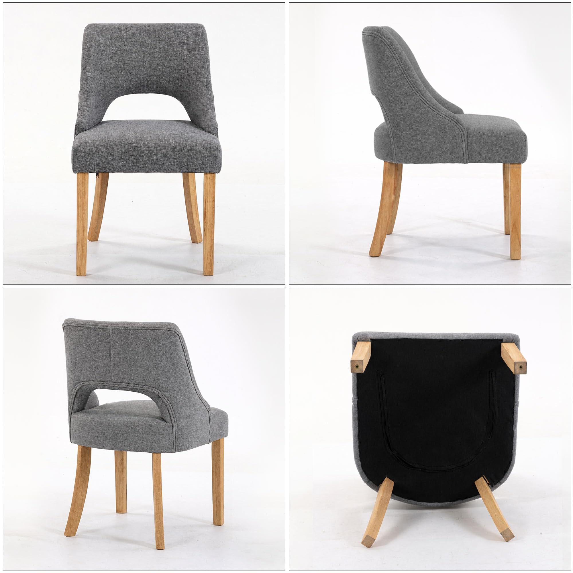 TIANSHU Sillas de Comedor Tapizadas con Respaldo Curvado, Silla de Tela con Patas de Madera Maciza, Silla de Cocina Moderna Acolchada para Comedor Salón Dormitorio (Juego de 2, Gris)