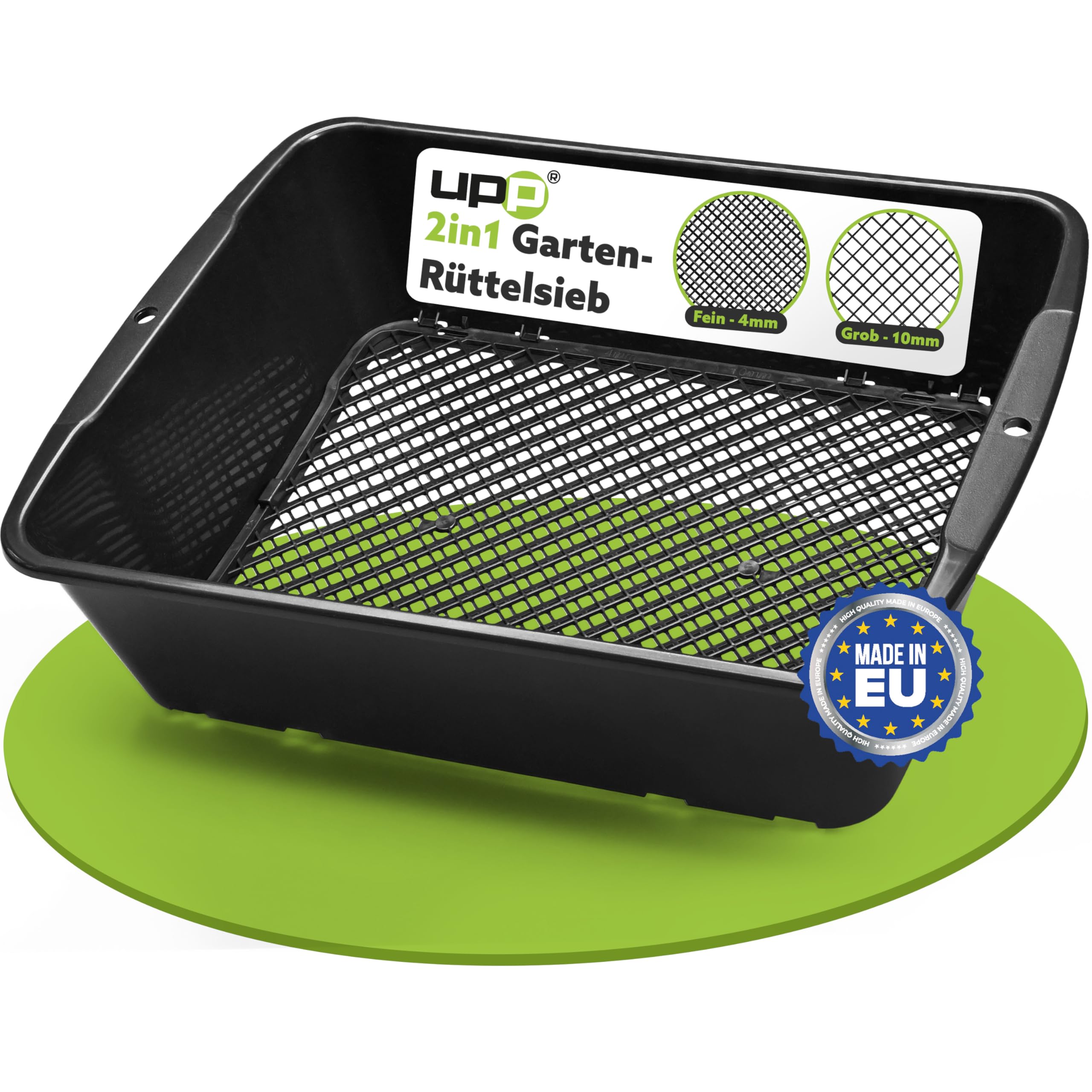 UPP 2-in-1 Setaccio da Giardinaggio 10mm 4mm Maglia Intercambiabile 39,5x29x11 cm Nero