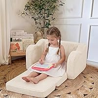 Vista 2 de MeMoreCool Silla Infantil 2 en 1, Sofá Cama Plegable para Niños, Beige (Edades 1-3) – Silla de Terciopelo que se Extiende a Sofá-Cama Espuma