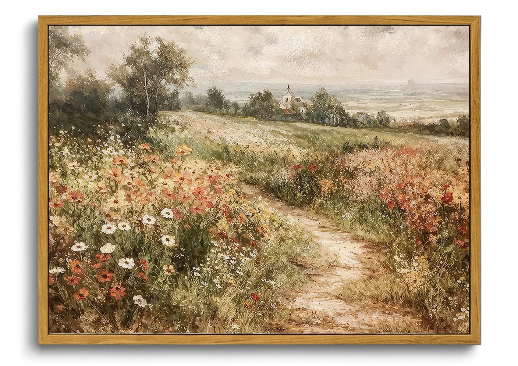 oiqartoiq framed canvas wall art,vintage decor,landscape nature country wildflower paintings farmhouse pictures modern artwork rustic fall flower prints cottagecore office living room bedroom bathroom