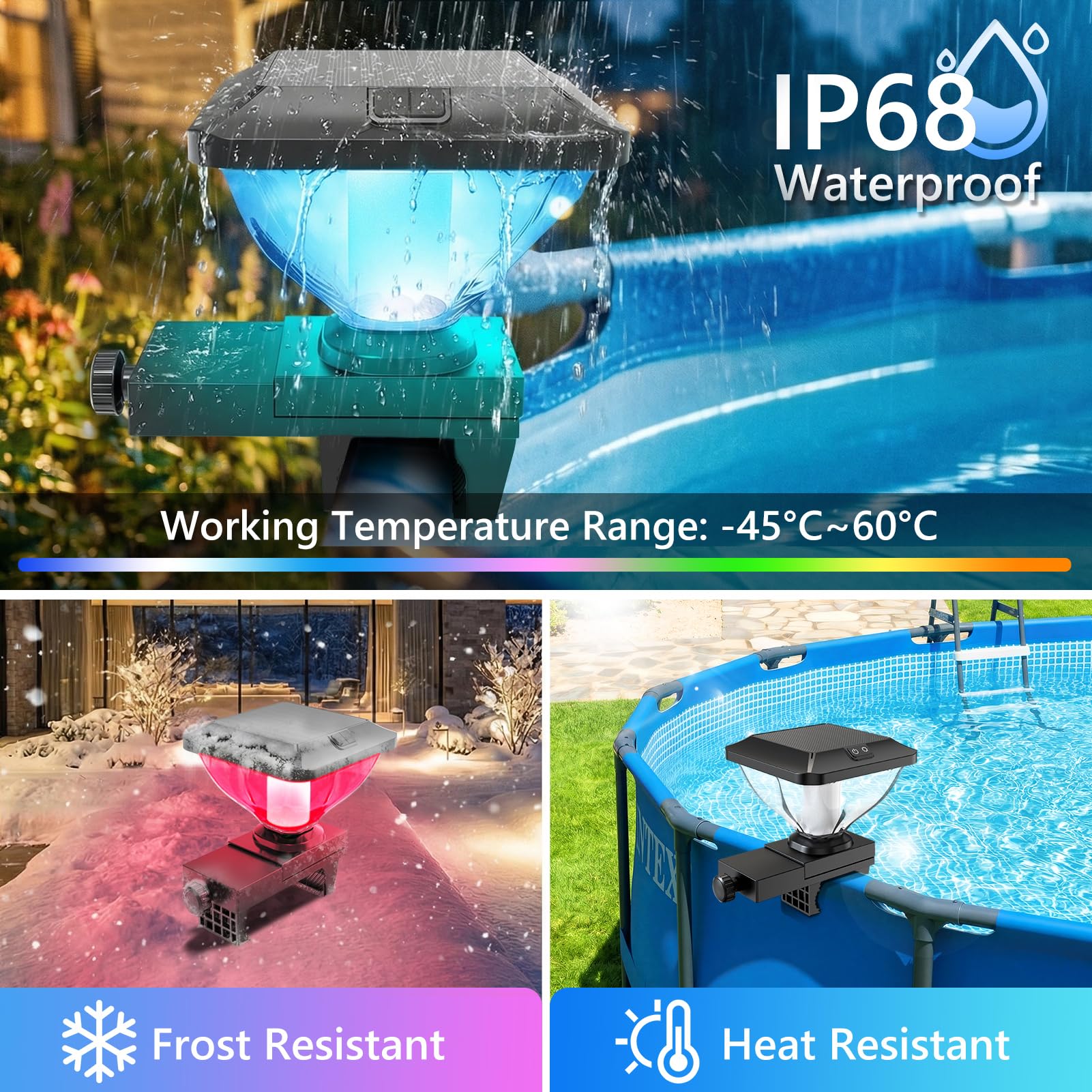 DeeprBling Luci Solari Piscina con Struttura in Telaio, Luci Piscina RGB con Effetti Luminosi Dinamici, Luci LED per Piscina Impermeabile IP68, Luce Piscina Fuori Terra con Alta Luminosità - 1 Pezzo
