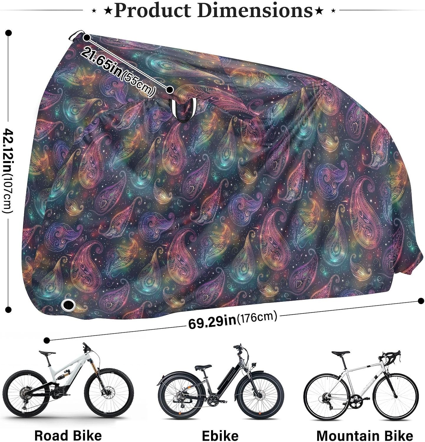 ALAZA Paisley Rainbow Nebula Bike Cover Waterproof Outdoor Ebike Bicycle Covers Tarp Protection for 1/2 Bikes, Sun UV Dust Wind Proof