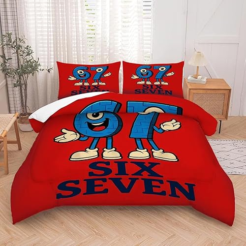 Miniatura 5 de kxry Juego de edredón divertido de 67 colores rojos, tamaño individual, seis y siete, juego de ropa de cama suave de microfibra ligera para niños,