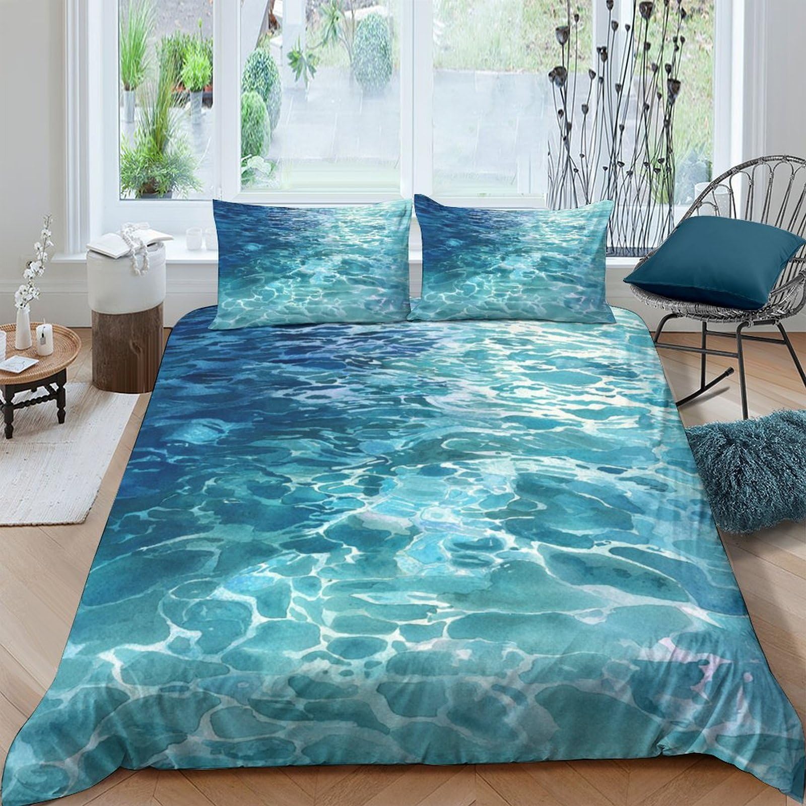 Ctjqhvkz Style-6 3D Printed Ocean Waves Fitted Sheet Microfiber Soft Blue Water Ripple Mattress Cover For Bedroom Guest Room Decor Single（135X200cm）