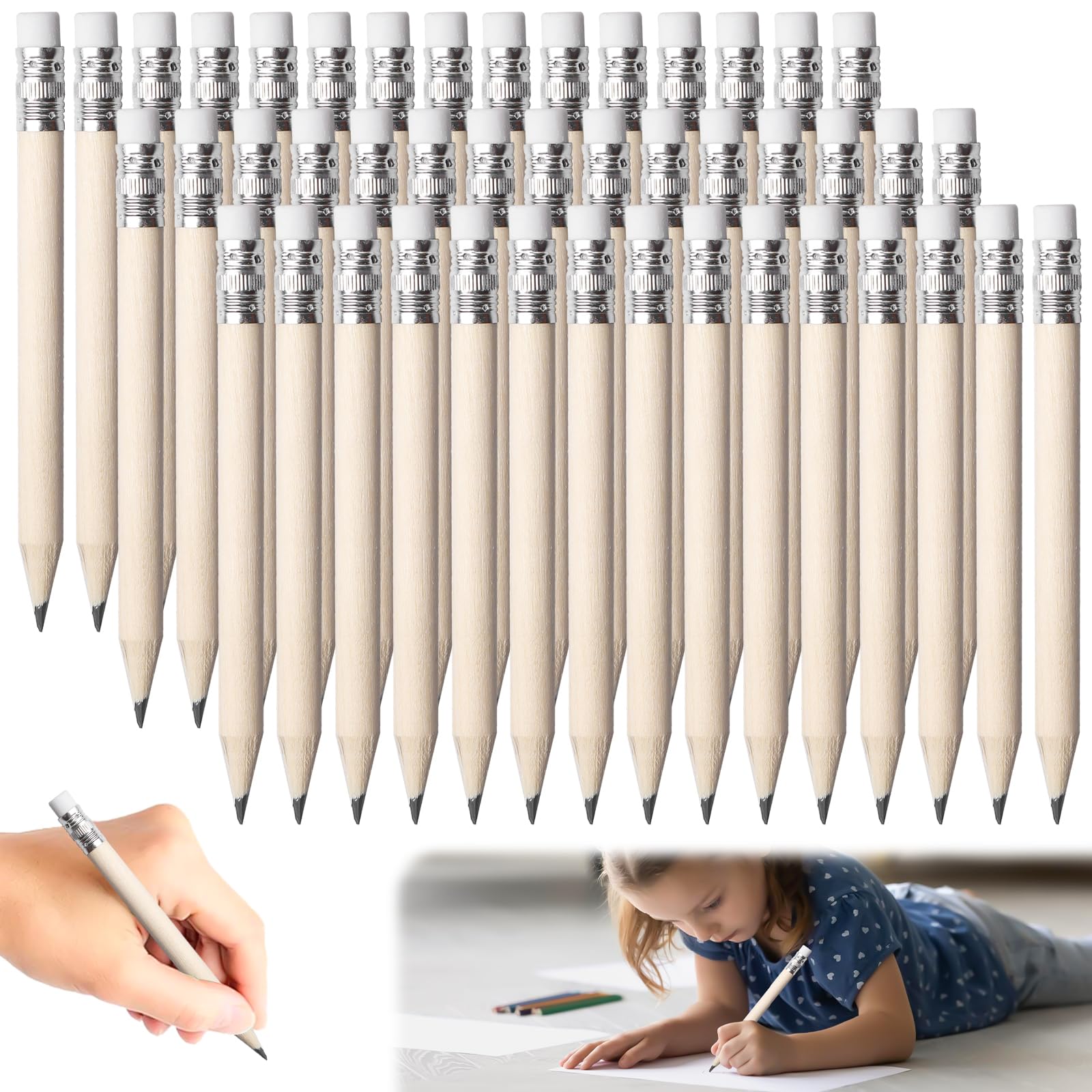 GBKDQQ 200 sztuk mini ołówków z gumką do ścierania, 10 cm, drewniane ołówki, gotowe do użycia z naturalnego drewna, ołówki HB dla dzieci, uczniów, nauczycieli, biura, przybory szkolne, rysowanie