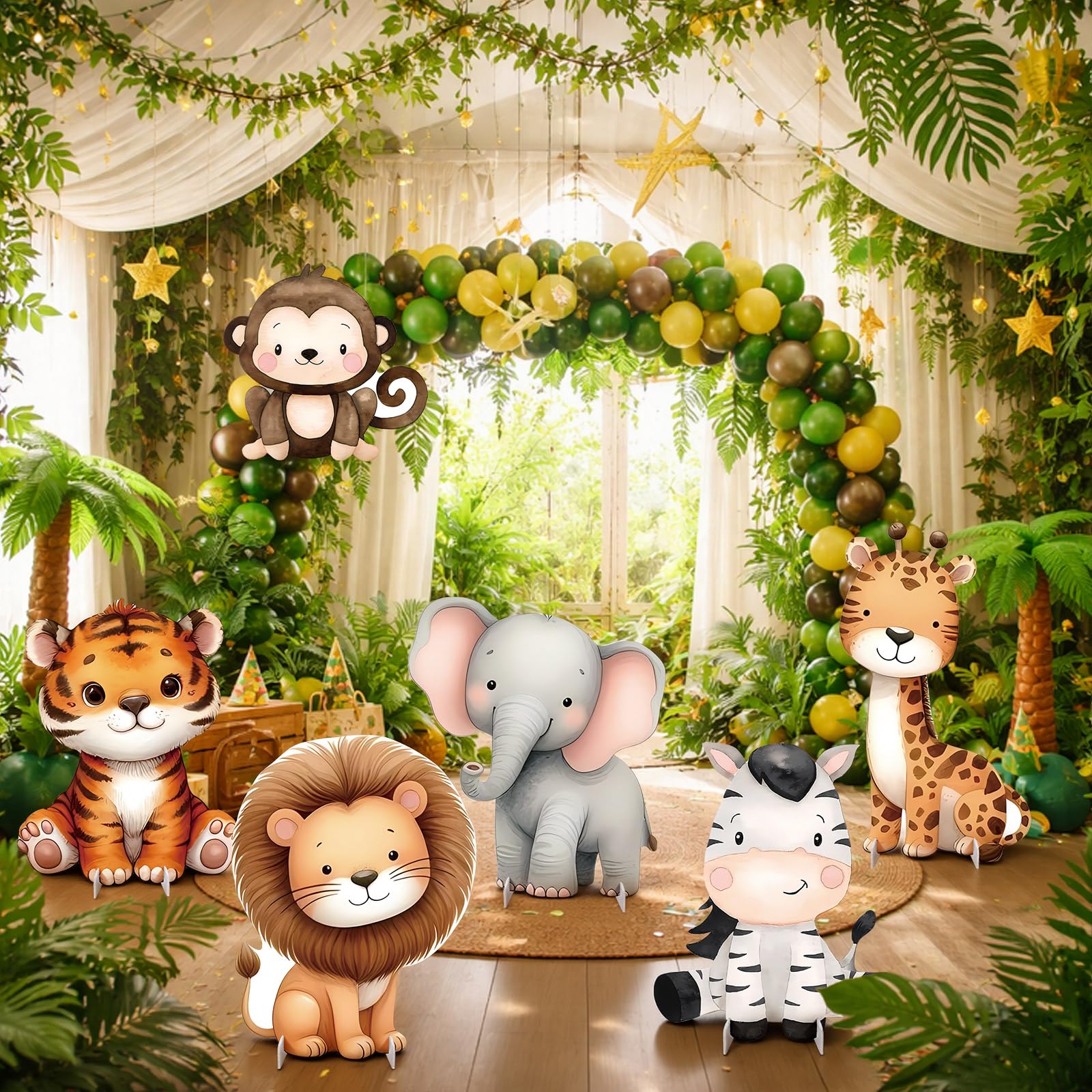 6 piezas grandes de animales de safari, recortes de cartón, vida silvestre, selva, decoración de fiesta para cumpleaños, zoológico, animal, baby shower, decoración de cumpleaños, decoración