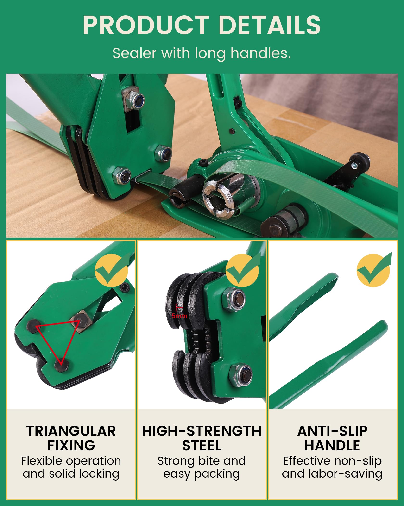 FoundGo PET Banding Strapping Kit for Heavy Duty Durable Pallet Packaging Strapping Tool with >1500lbs 5/8" x 1000' PET Strapping Roll & its own Pull-Out Box 100 Corner Protectors 300 Seals