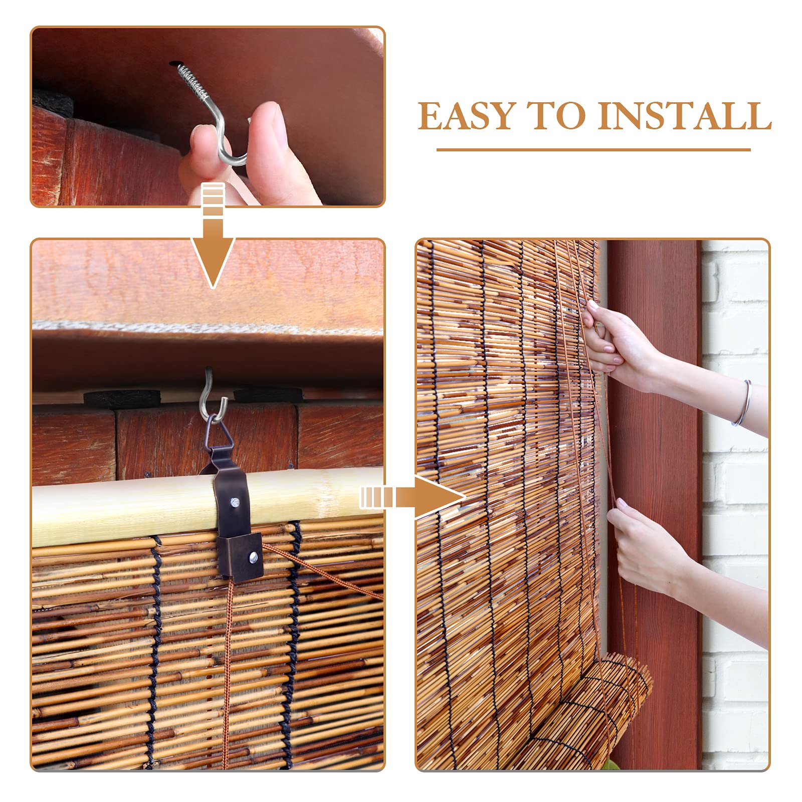 Tgzwme Reed Curtain Bamboo Blind Light Filtering Roller Shades,47" W x 71" H Retro Bamboo Roll Up Window,Natural Reed Roll Up Window Blind for Outdoor Indoor