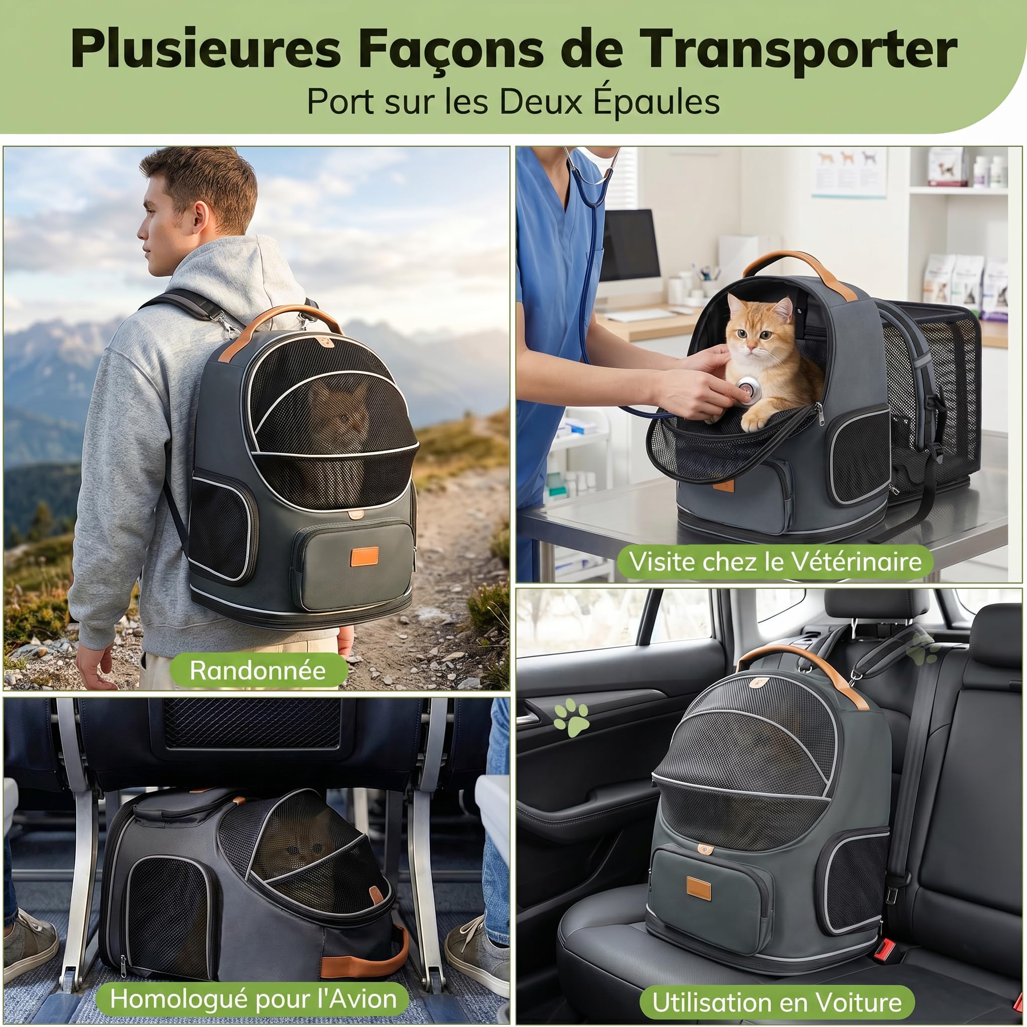 Morpilot Sac Transport 102% Extensible pour Chien avec Peluche Amovible Et Laisse De Sécurité Intérieure Sac à Dos Pliable pour Chat pour Train/Voiture/Voyage