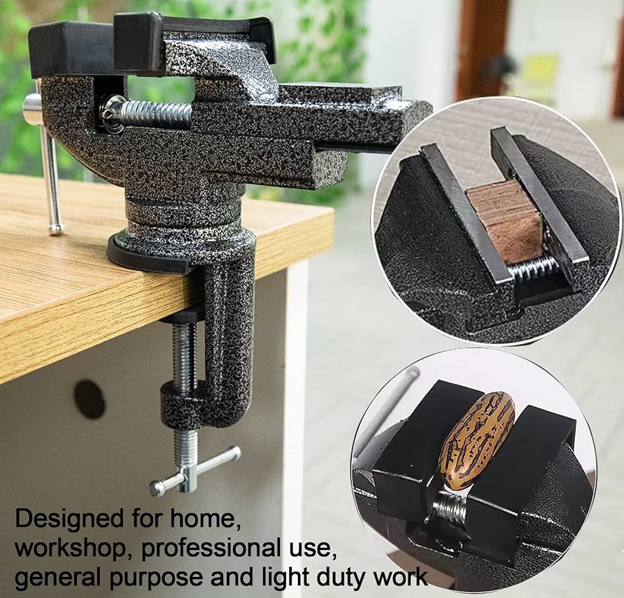 Shangyoyi 2-in-1 Bench Vise For Workbench 3.2"- Multi-functional Portable 360° Swivel Base Bench Clamp On Vice/Table Vise For Woodworking, Cutting Conduit, Drilling, Metalworking, Blue