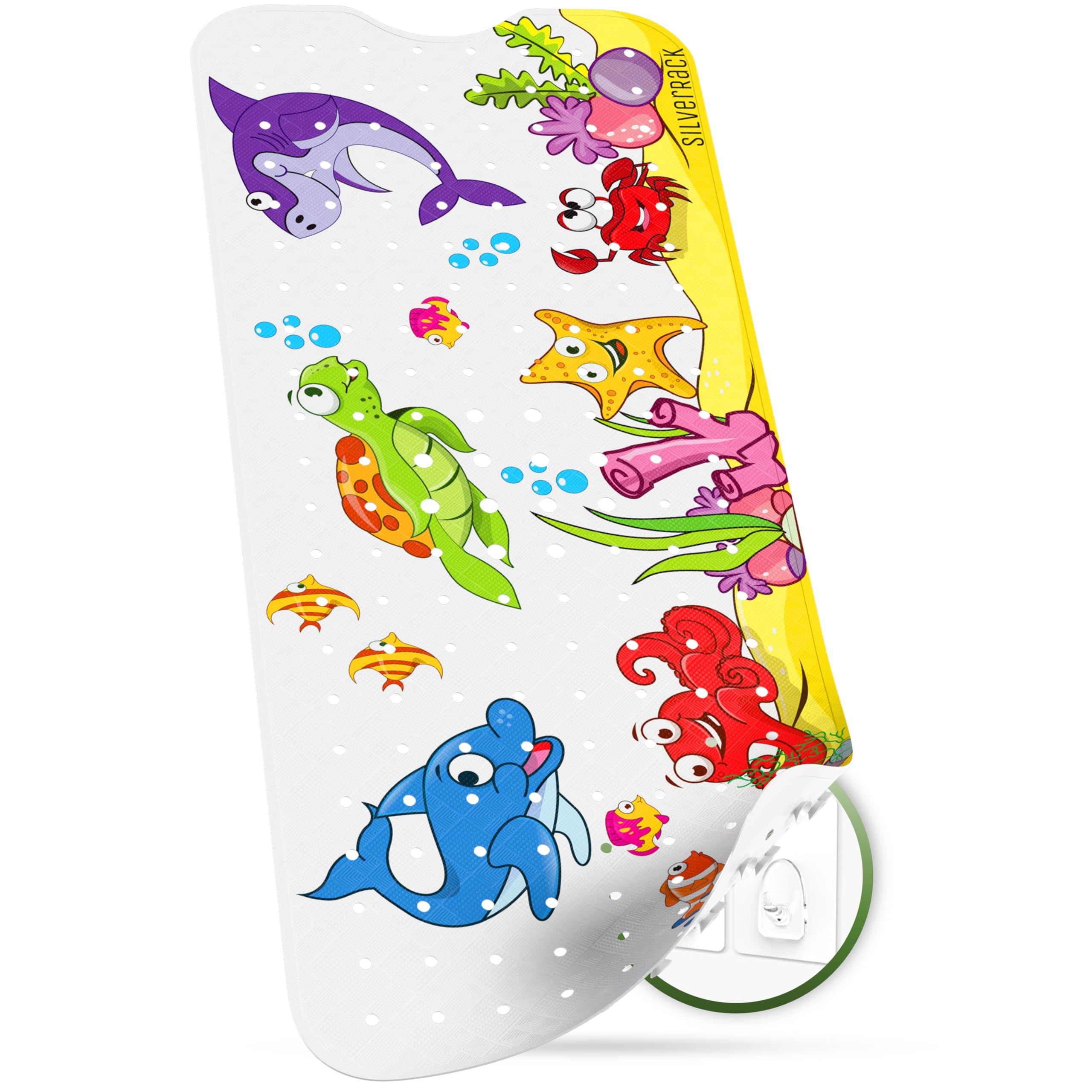 SilverRack Tappetino da bagno per bambini, 100 x 40 cm (motivo pesci – destra) – Tappetino antiscivolo per vasca da bagno senza BPA per bambini e neonati – Tappetino da doccia resistente alla muffa –