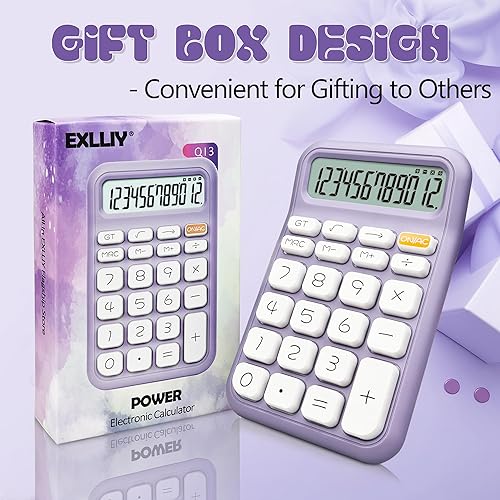 Miniatura 5 de Calculadora linda,12 dígitos,Pantalla LCD grande,Botones grandes de la calculadora púrpura,Calculadora de interruptor mecánico,Calculadora de