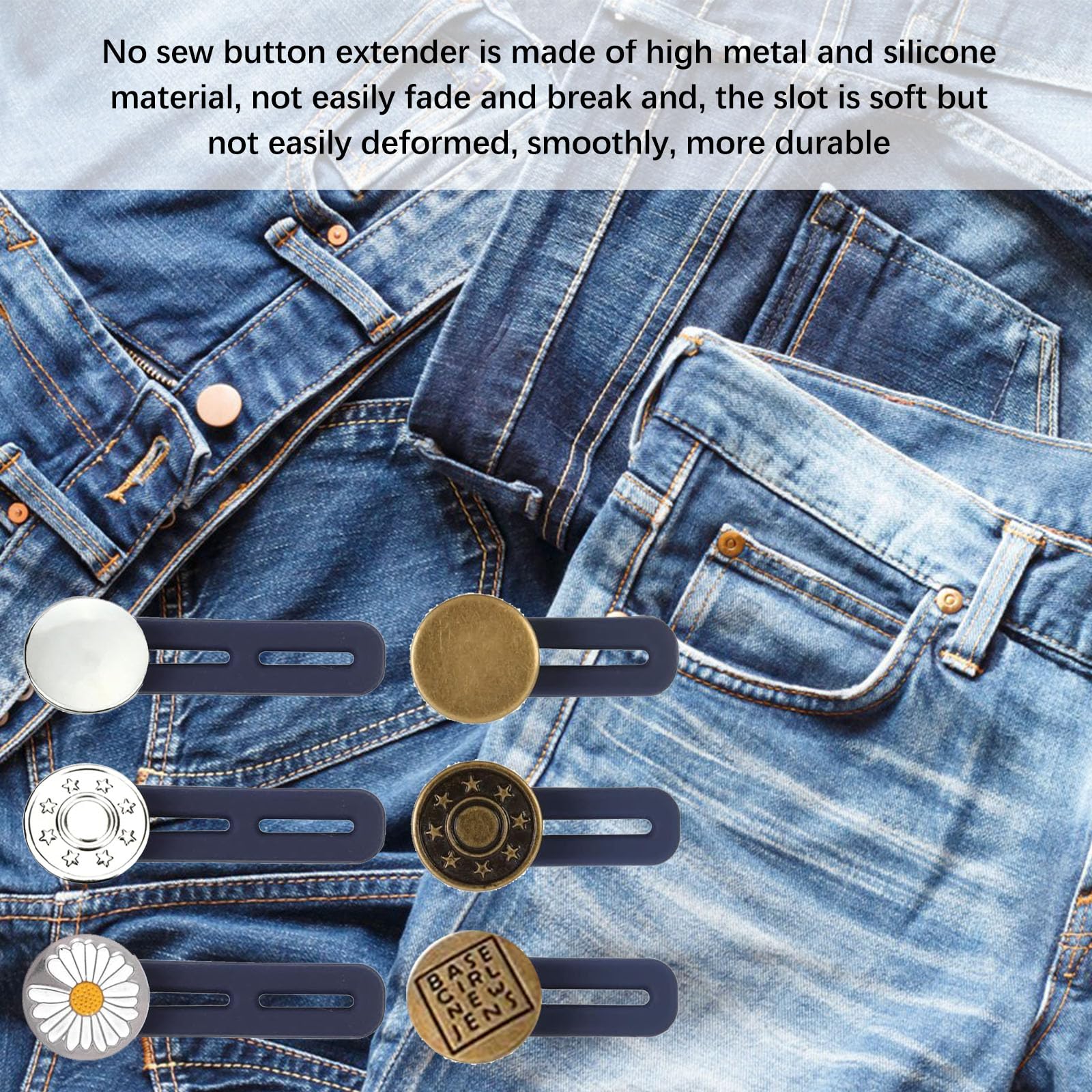 Trukafie 12 Estensori Per Bottoni – Regolabili Per Jeans E Pantaloni, Elastici In Gomma E Metallo, 3 Misure - 3