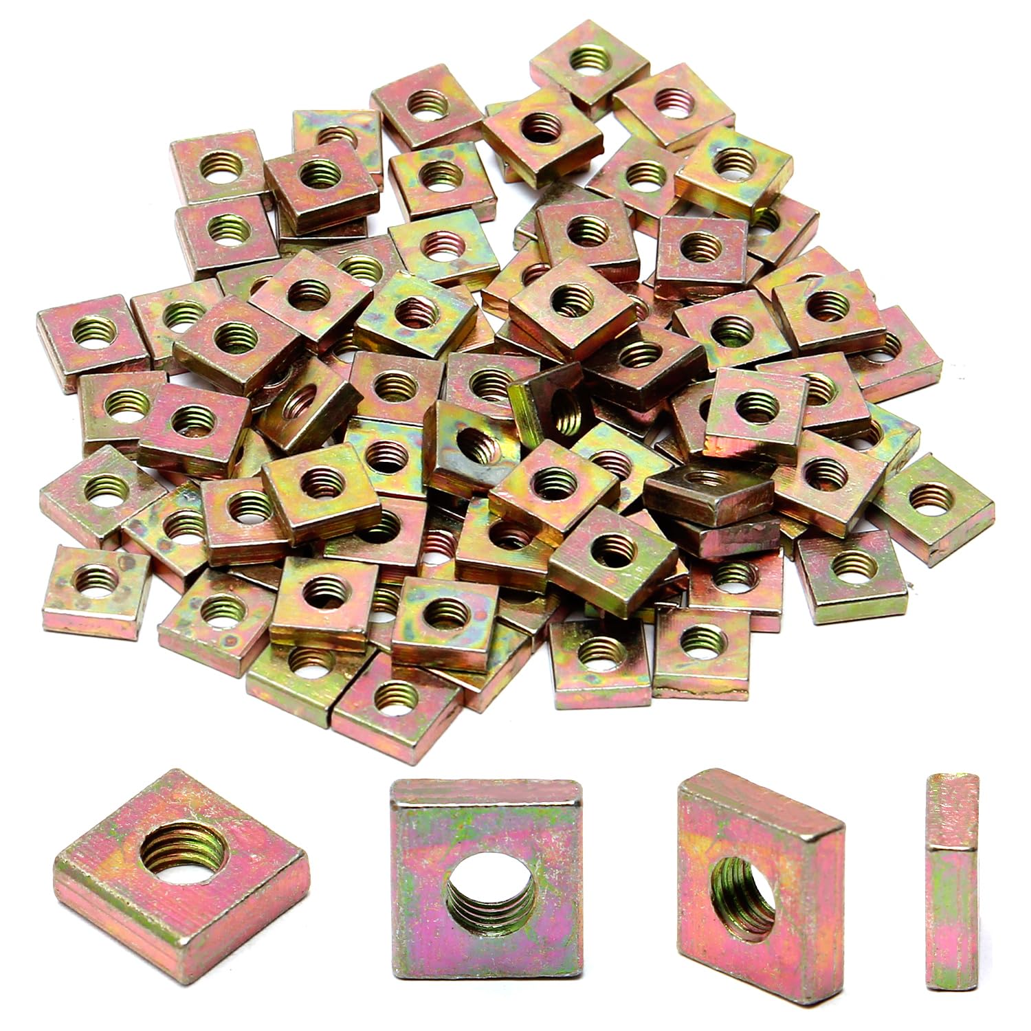 Tuercas cuadradas, Kit surtido de tuercas cuadradas de acero al carbono con rosca métrica gruesa for equipos de mobiliario civil(M4*10 * 3 100pcs)