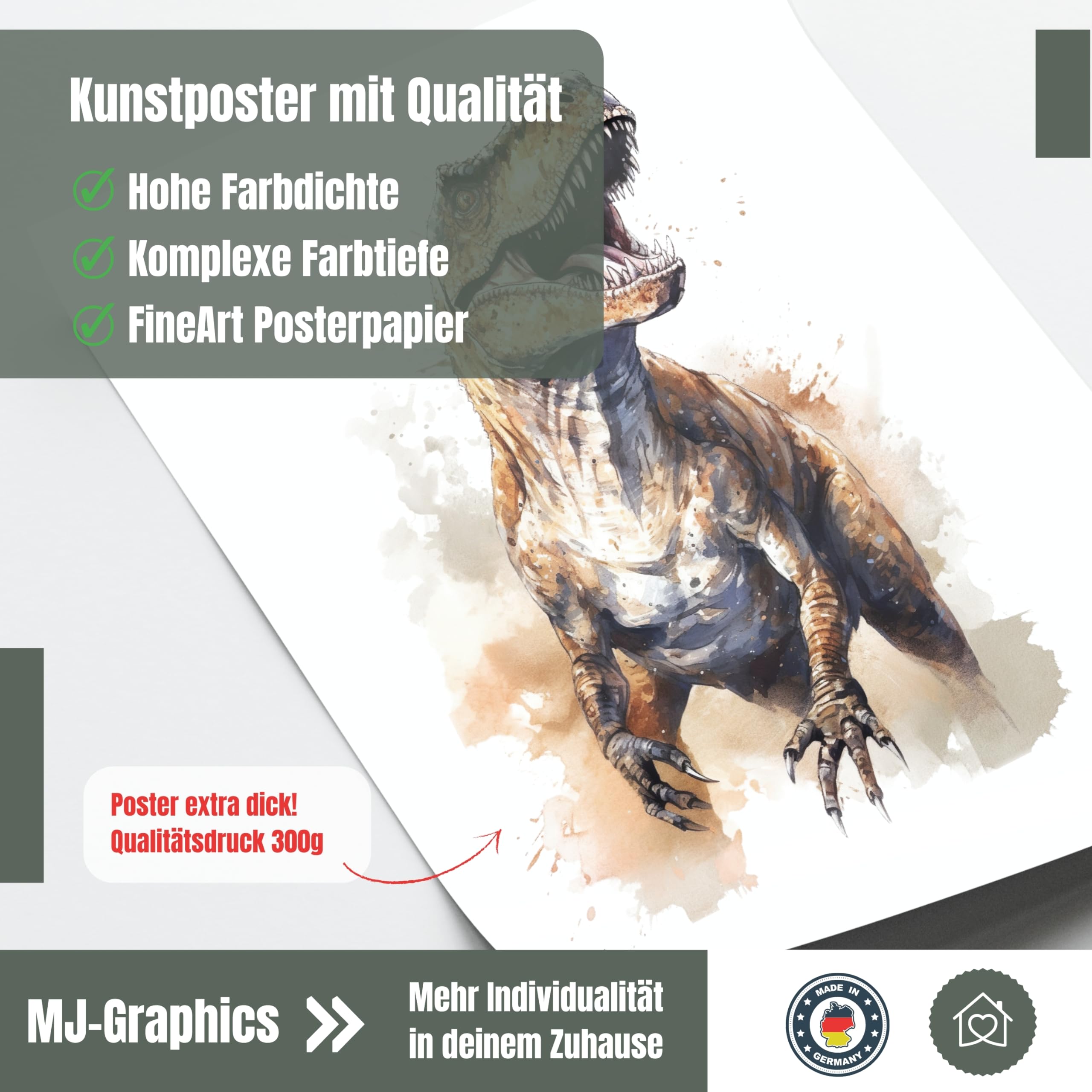 Dinosaurier Poster Set 4x A4 - Kinderzimmer Deko Mit T-Rex, Brontosaurus & Mehr