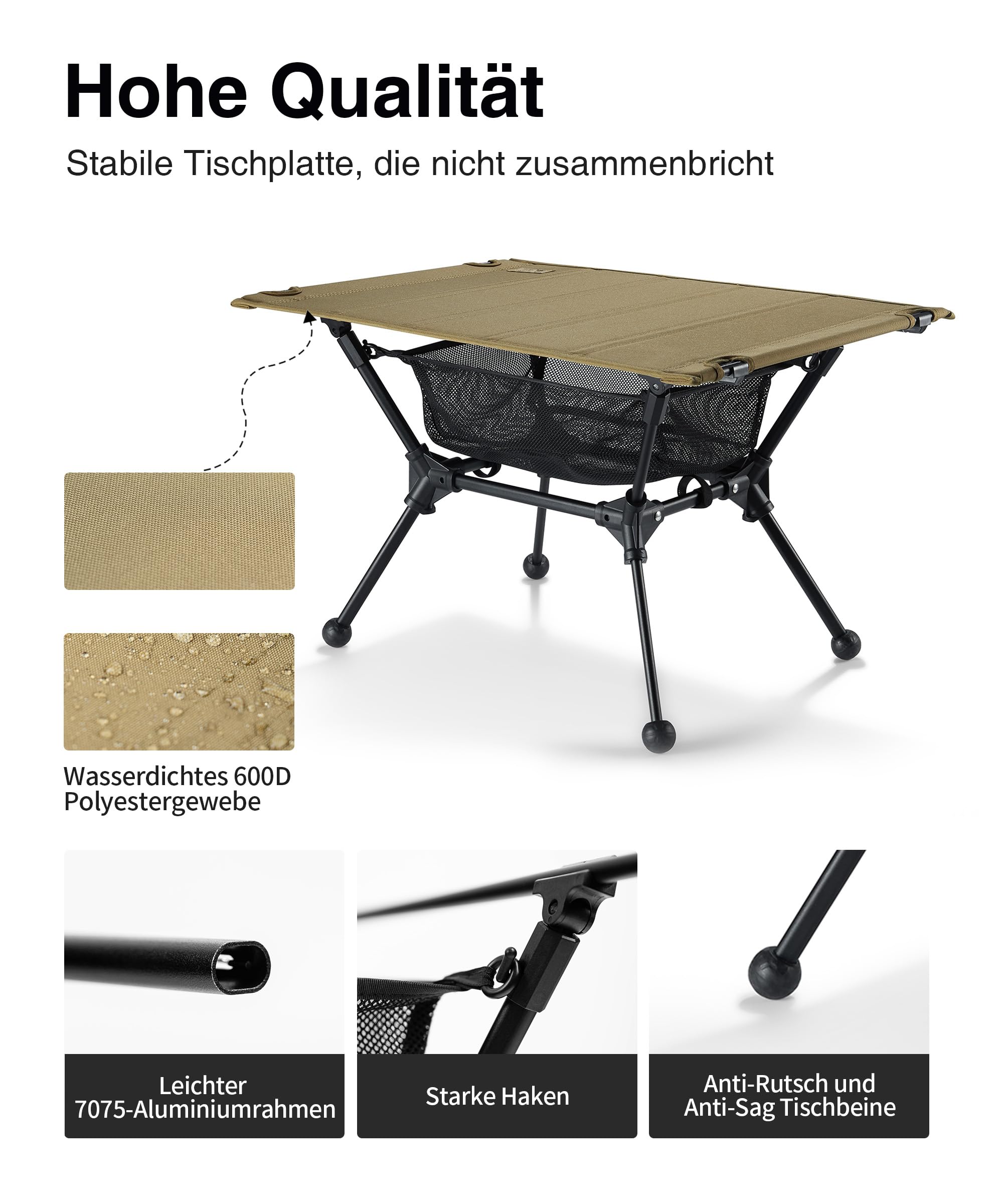 OneTigris Dipper faltbar Campingtisch klappbar, Camping Tisch Klapptisch mit Tragetasche und Netztasche, Kleiner Tisch Outdoor Ultraleicht für Angeln Wandern 60 x 40 x 37 cm