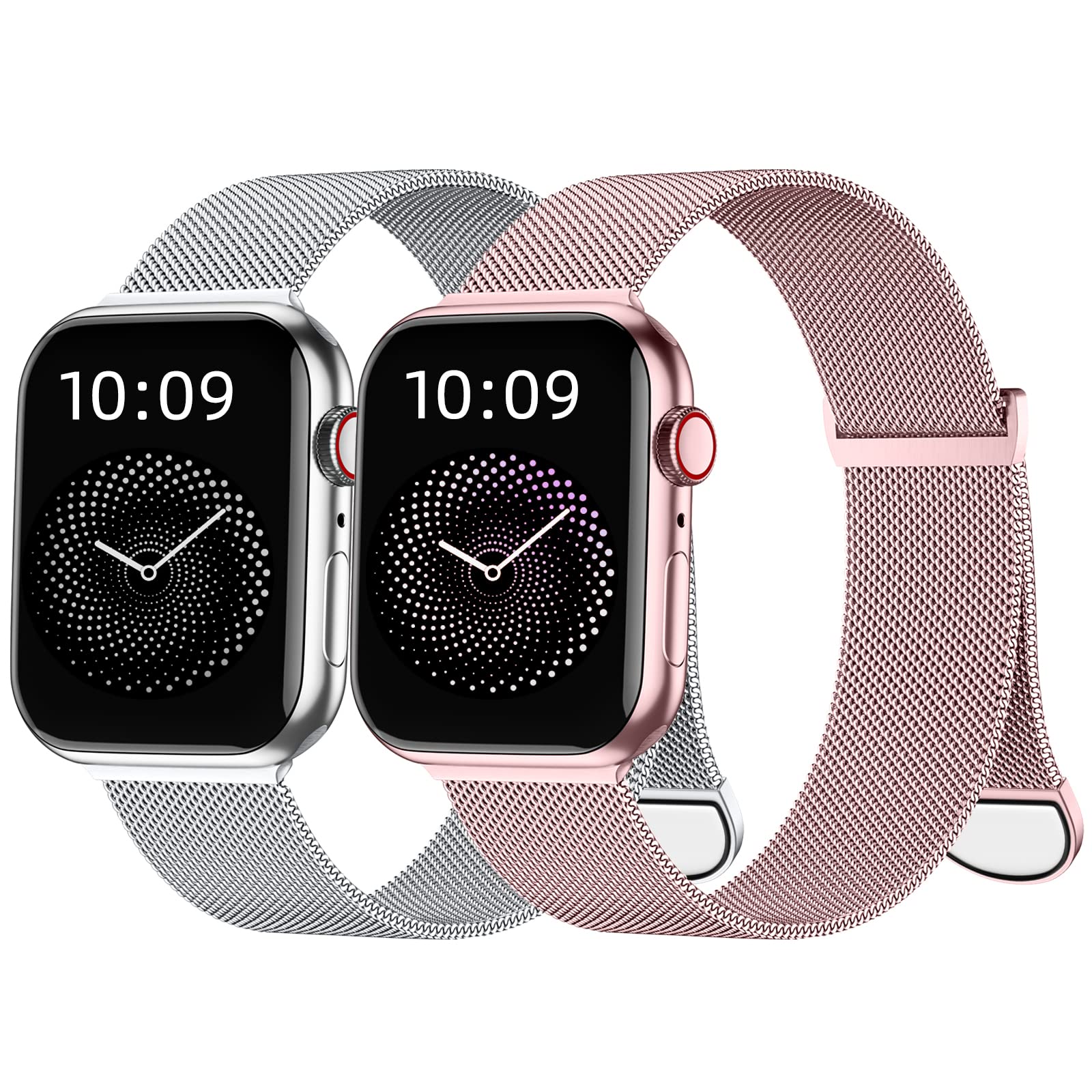 2 Pack Metal Magnetic Band Compatible with Apple Watch Bands 40mm 41mm 38mm 44mm 45mm 49mm 42mm Women Men, Stainless Steel Milanese Loop Strap Wristbands for iWatch Series SE Ultra 8 7 6 5 4 3 2 1