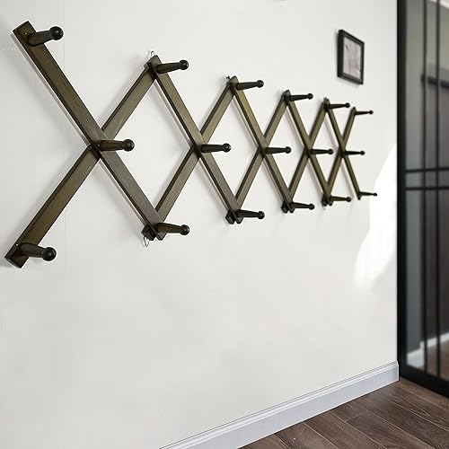 Miniatura 2 de WEBI Perchero de pared de acordeón para pared, perchero de madera expandible montado en la pared, gancho de acordeón para sombreros, gorras, 17