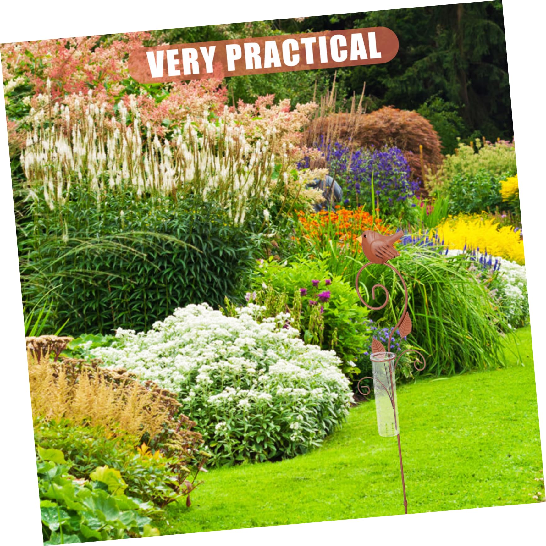 Pluviometro da Giardino con Paletto in Ferro e Vetro Marrone | Misuratore Decorativo per Patio e Casa, Lettura delle Precipitazioni, Stile Europeo Creativo