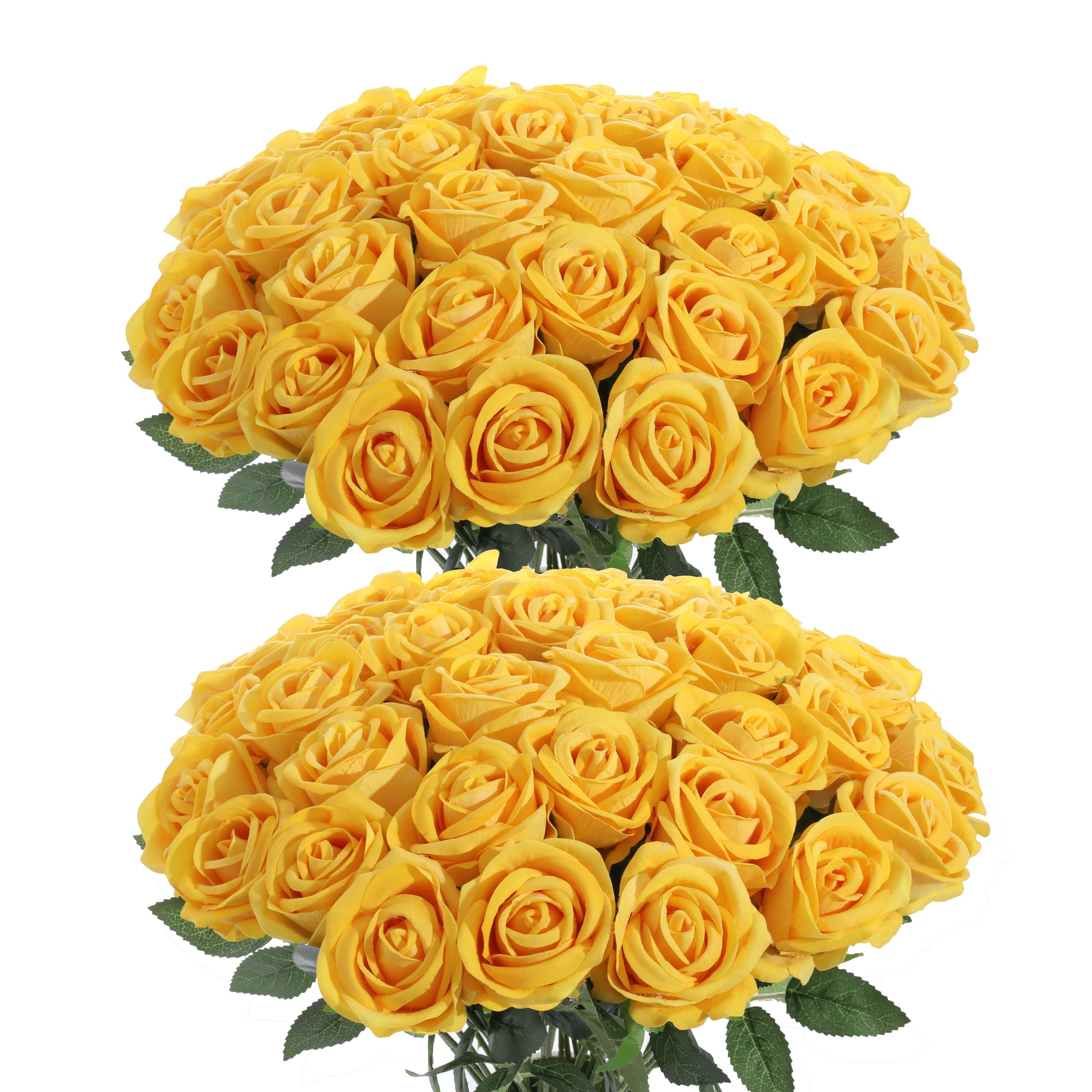 Cloudecor 50Pcs Yellow Roses Artificial Flowers Fake Roses Faux Velvet Silk Flower for Home Wedding Decoration (Pearl Rose, Yellow)