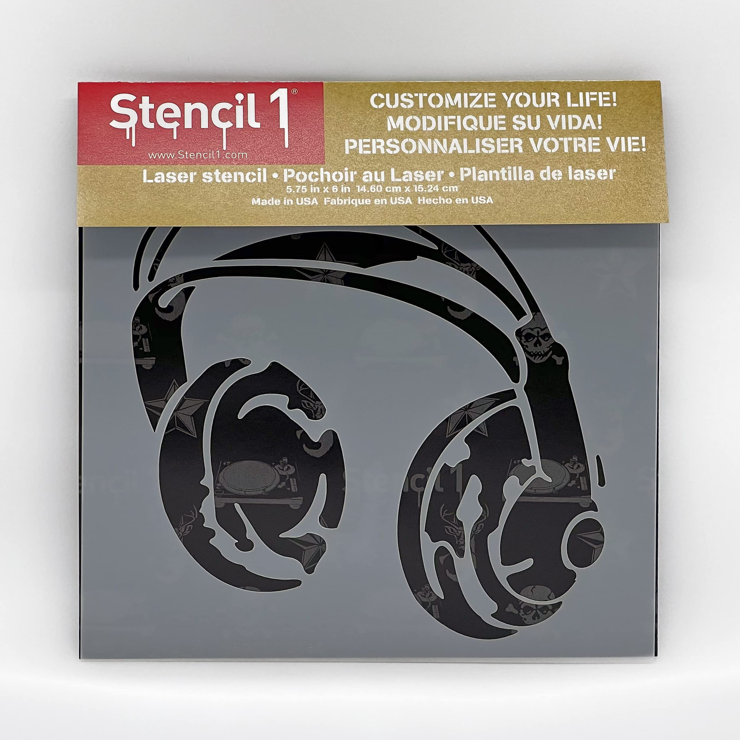 Stencil1 Headphones Stencil Durable Quality Reusable Stencils for Painting - Craft Decor on Walls Fabric & Furniture Recyclable Art Craft - 5.75" x 6" - Image 6