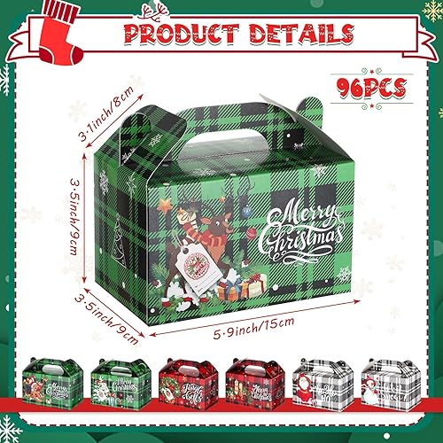 Miniatura 2 de 96 cajas de regalo de Navidad con asas, cartón, a cuadros, cajas de papel para galletas, cajas de dulces premontadas para regalo, cajas de regalo de