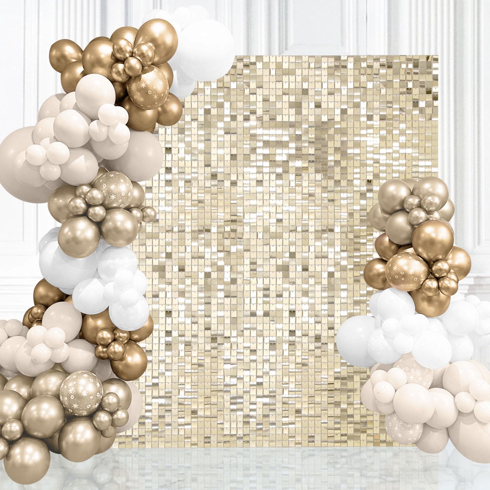 Square Shimmer Wall Backdrop Light Gold Backdrop Pack of 6FTx4FT Glitter Sequin Backdrop for Wedding Anniversary Birthday Bachelorette Party Supplies