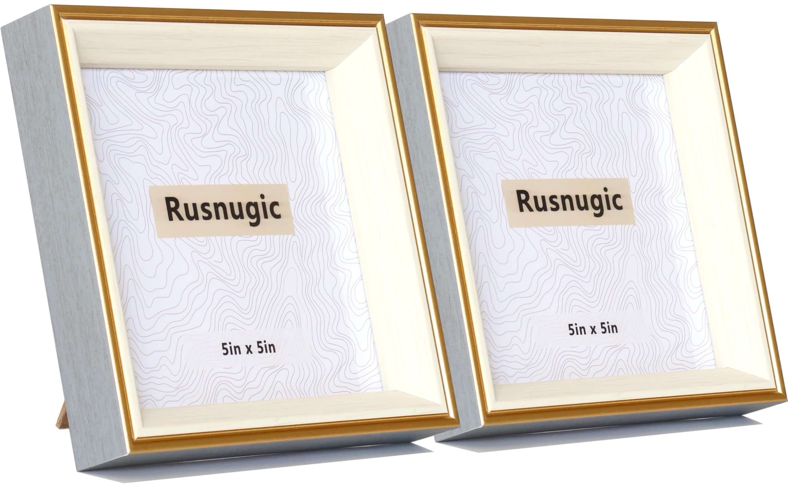 Rusnugic 5x5 Picture Frame - 2 Pack Square Photo Frame - Small Blue Gold frame for Pet Dog or Cat Picture, Wall or Tabletop Display - 5 x 5 for