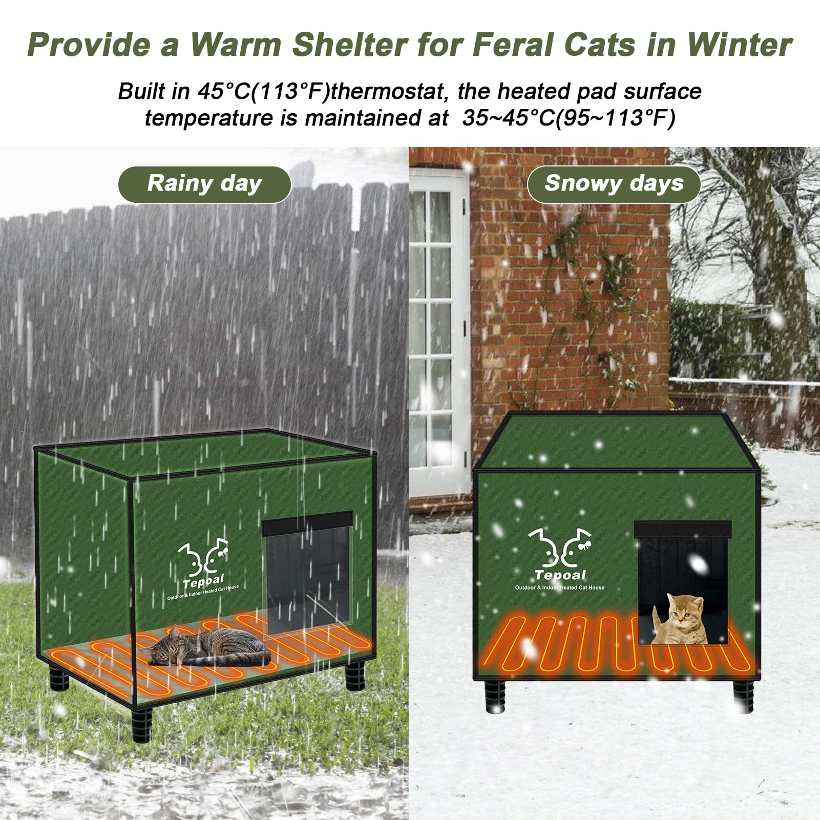 Snapklik.com : Tepoal Indestructible Large Heated Cat House For Outside ...