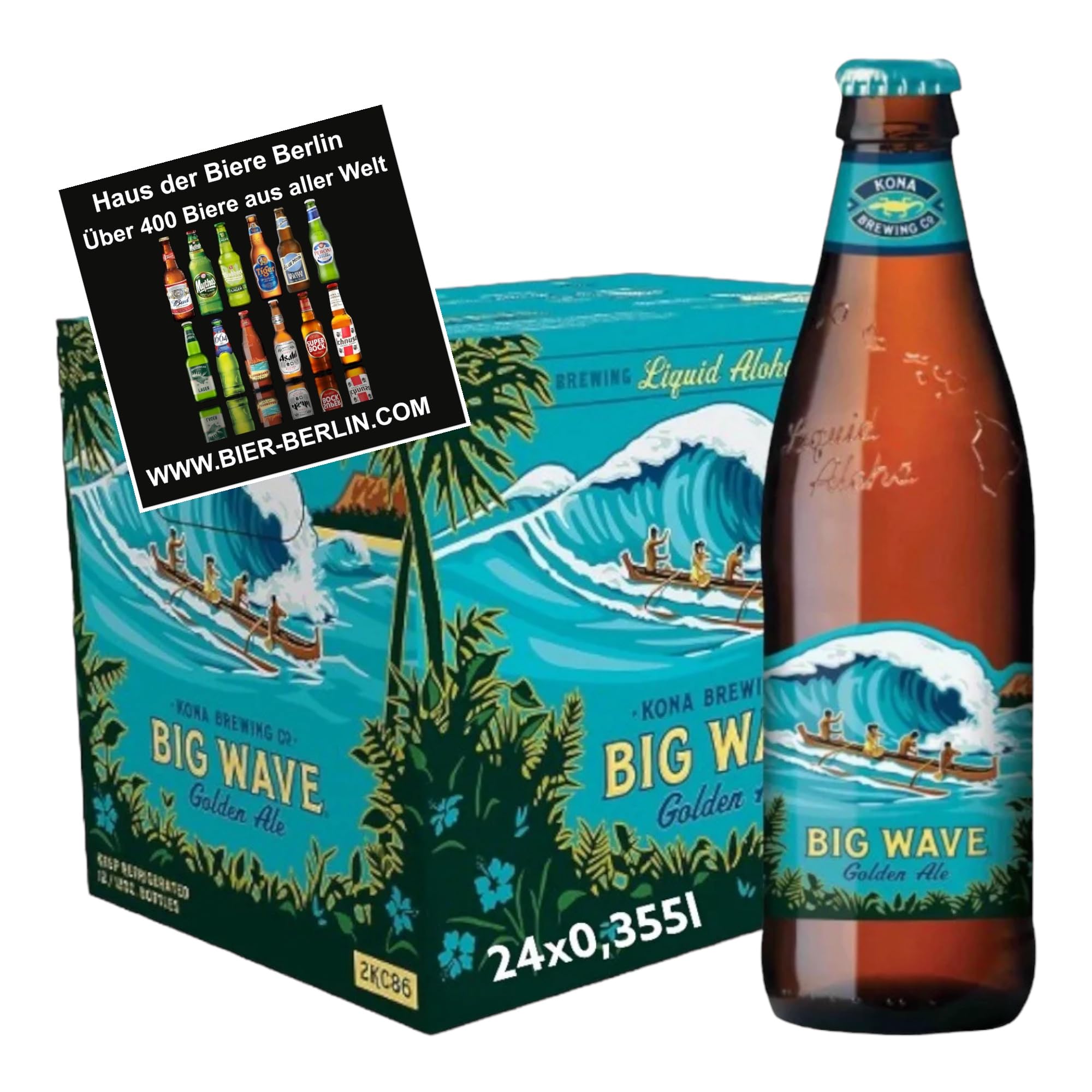 24 Flaschen Kona Brewing Big Wave a 0,355l aus Hawaii Ale 4,4% Vol. inkl. 6 EUR Pfand inkl. Bierdeckel Haus der Biere Berlin