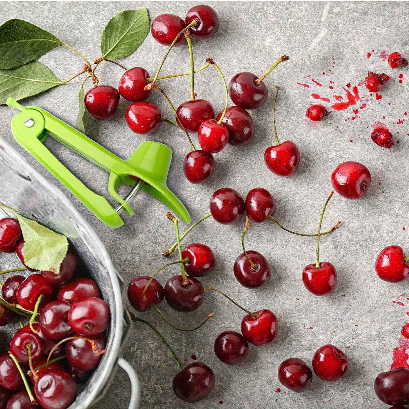 Saca Huesos de Cerezas, Deshuesador de Cerezas, Ddeshuesador de Cerezas y Aceitunas con Copa del Soporte de Silicona Suave y Polo de Acero Inoxidable, para Hacer Mermeladas y Gelatina