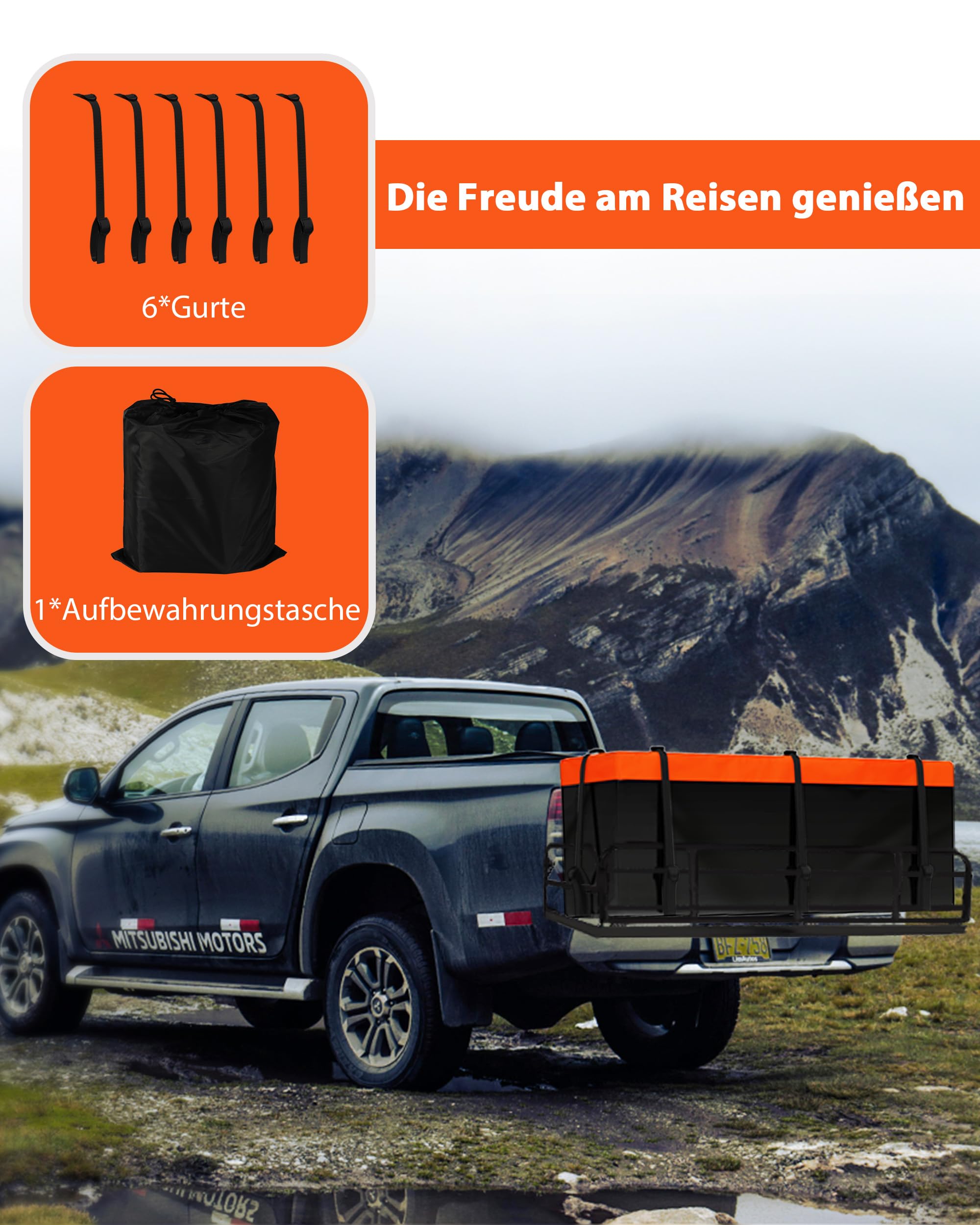 Signstek Softshell-Heckträger Hecktasche für Anhängerkupplung, Wasserdichter Heckbox, Auto Hintere Gepäcktasche, 15 Kubikfuß / 430L Faltbare Hecktasche147 x 48 x 61 cm