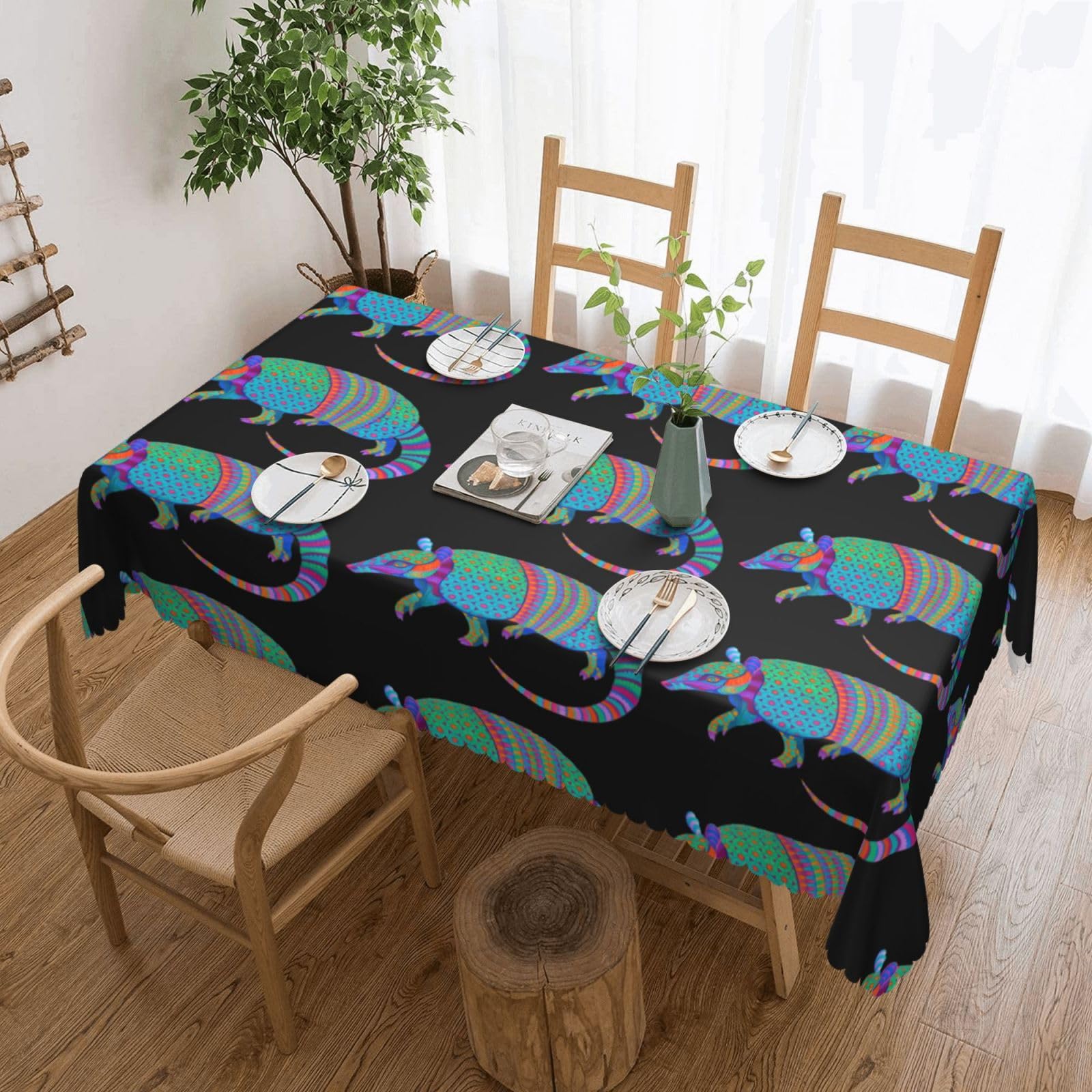 Nappe carrée lavable en dentelle 137x183 cm avec animaux pour restaurant