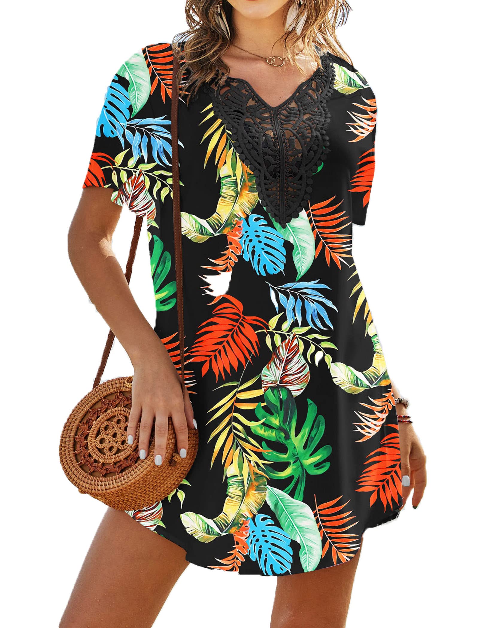 Swimsuit Cover Up Women Lace Crochet V-Neck Summer Beach Dress Swimwear Coverup Swimsuit Cover Ups Plus Size S-XXXL