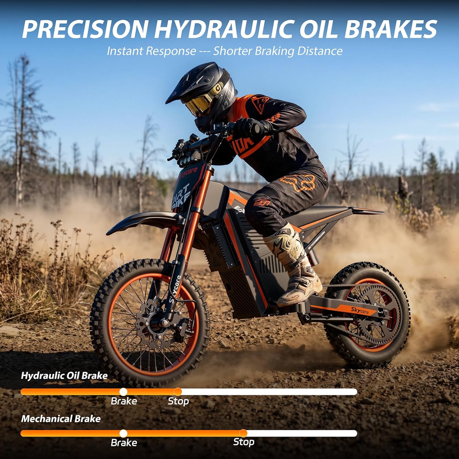 Skycore Electric Dirt Bike for Adults & Teens, 3000W Peak Mid-Drive Motor Electric Motorcycle, Up to 56 Miles Range, 37 MPH, 220N.m Torque, Nitrogen Full Suspension E Dirt Bike