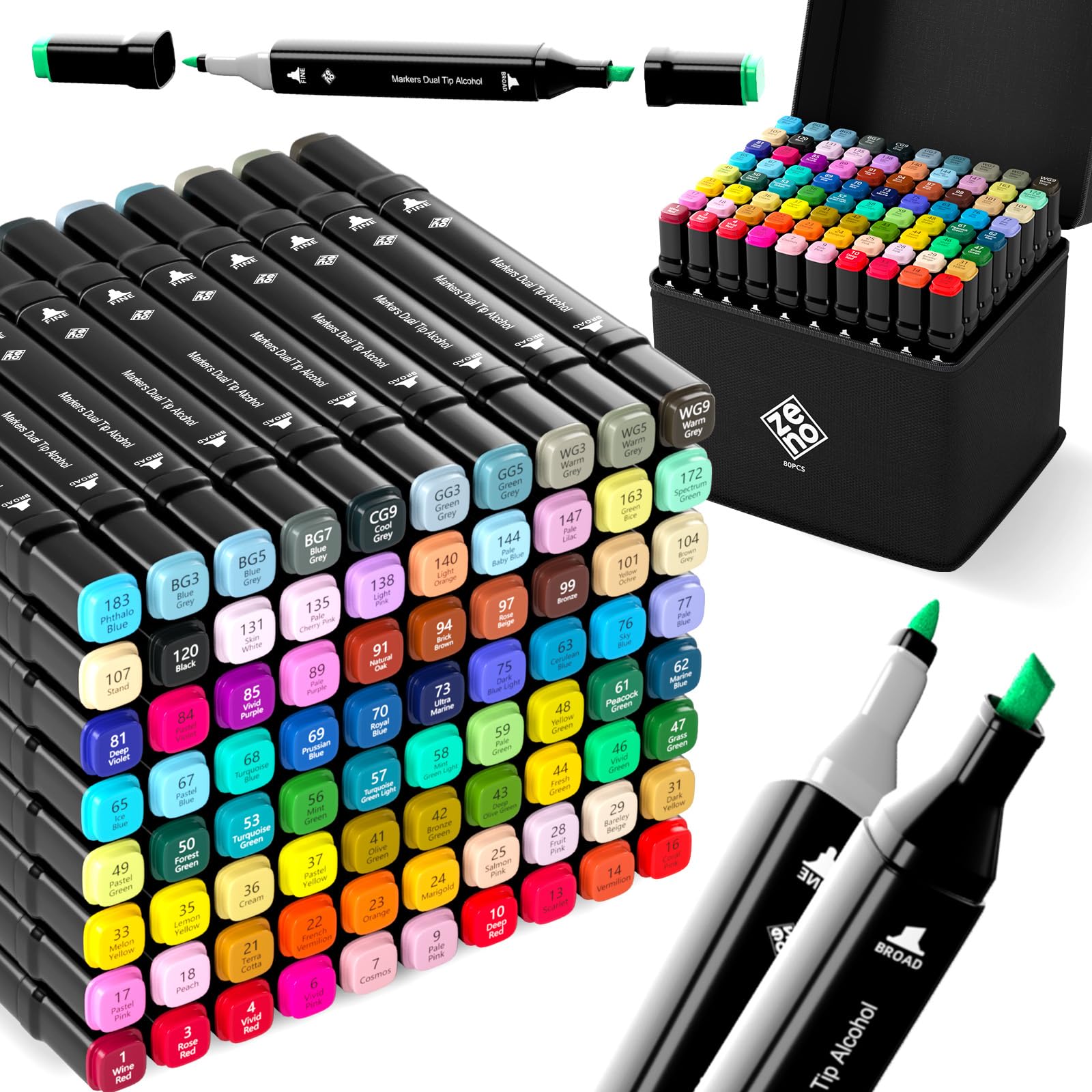 Amazon.com: ZENO 80 Alcohol Markers Dual Tip – Brush & Fine Tip