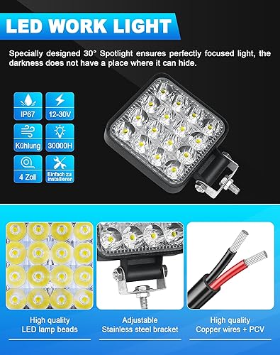 Miniatura 3 de SKYWORLD Luz de trabajo LED de 4 pulgadas de 48 W, haz de luz LED para todo terreno, barra de luces LED de 6000 K, lámpara de coche para automóvil,